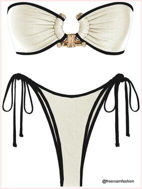 Strapless Bandeau Bikini Set High Cut Thong Swimwear Tie Side